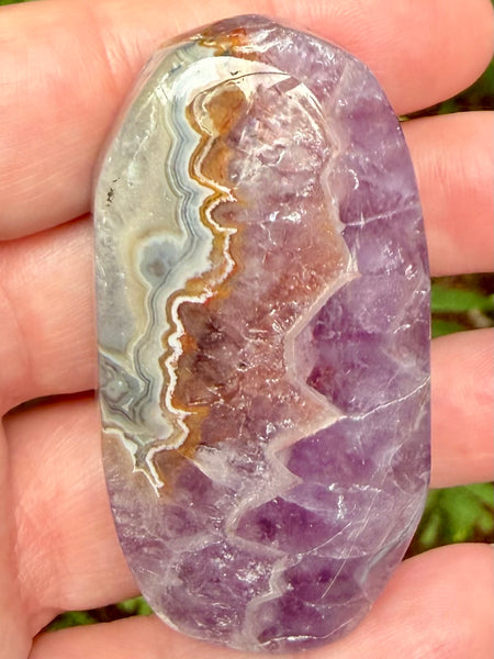 Beautiful Amethyst in Crazy Lace Agate Palm Stone