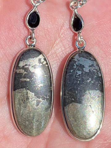 Pyrite in Magnetite (Healer's Gold) and Black Onyx Earrings - Morganna’s Treasures 