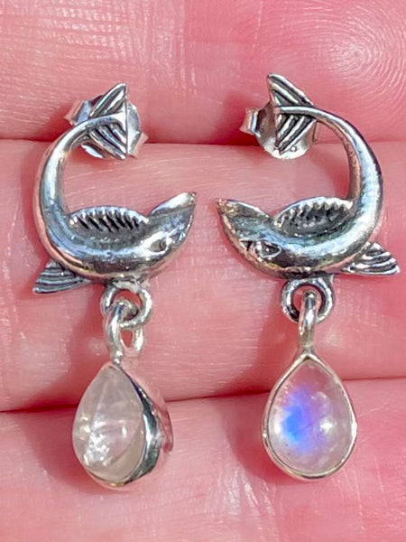 Dolphin Rainbow Moonstone Earrings - Morganna’s Treasures 