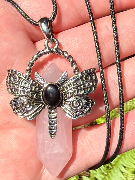 Rose Quartz and Black Onyx Butterfly Pendant/Necklace
