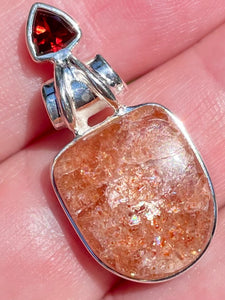 Rainbow Sunstone and Garnet Pendant - Morganna’s Treasures 