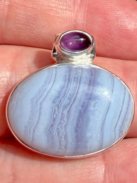 Blue Lace Agate and Purple Amethyst Pendant - Morganna’s Treasures