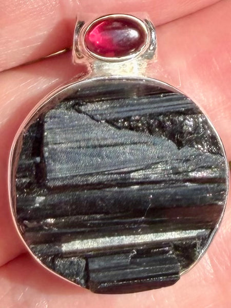 Rough Black Tourmaline and Garnet Pendant - Morganna’s Treasures