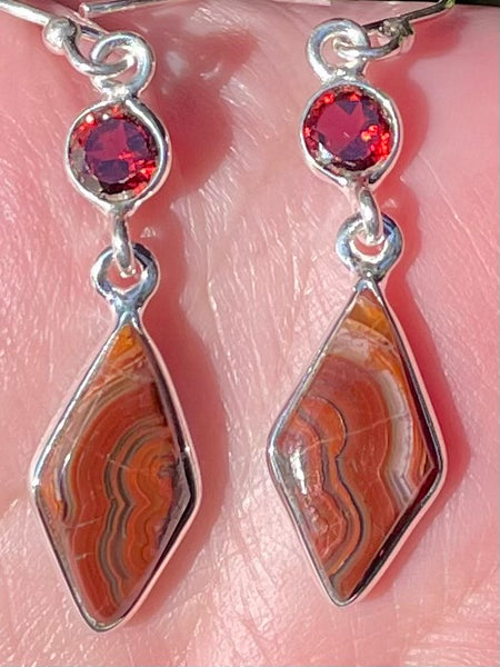 Mexican Laguna Lace Agate and Garnet Earrings