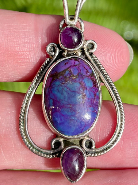 Purple Copper Turquoise and Amethyst Pendant - Morganna’s Treasures 