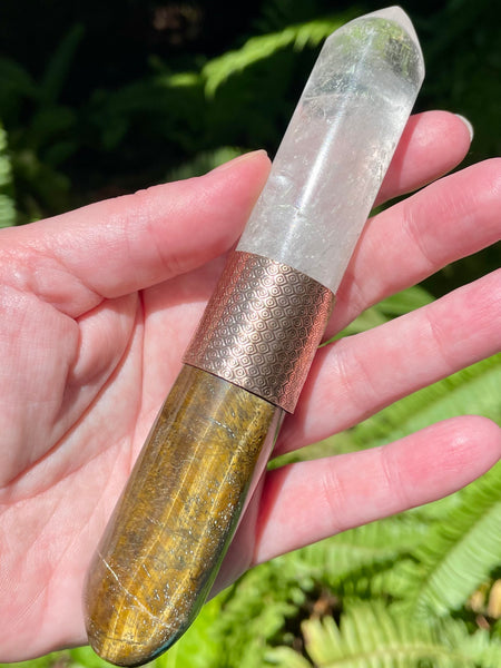 Tigers Eye and Clear Quartz Crystal Massage Wand - Morganna’s Treasures