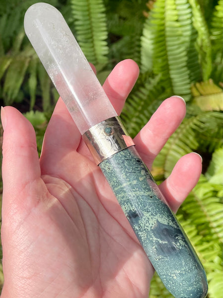 Kambaba Jasper and Clear Quartz Eye of Ra Crystal Massage Wand - Morganna’s Treasures