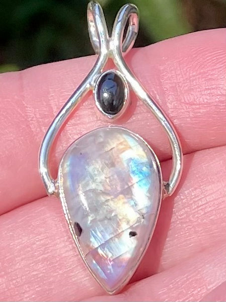 Rainbow Moonstone and Black Onyx Pendant - Morganna’s Treasures