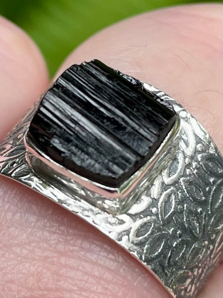 Rough Black Tourmaline Ring Size 9 - Morganna’s Treasures 