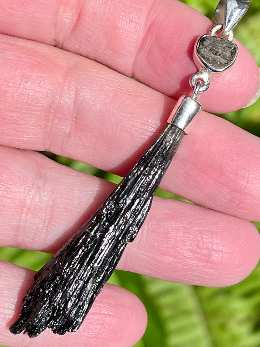 Moldavite and Black Kyanite Pendant - Morganna’s Treasures 