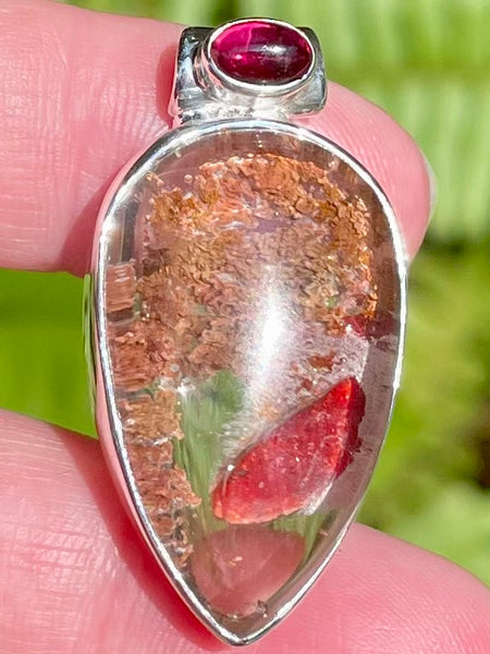 Ghost Phantom Garden Quartz (Lodolite) and Garnet Pendant - Morganna’s Treasures 