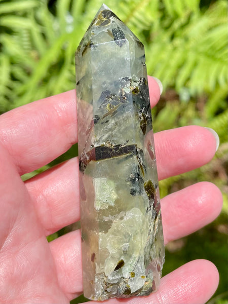 Prehnite with Epidote Healing Wand with Druzy - Morganna’s Treasures