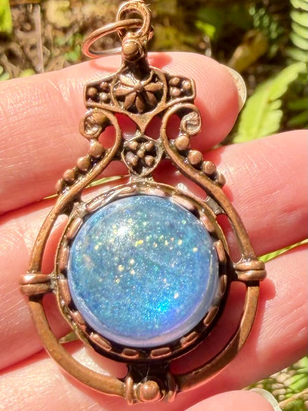 Azurite, Aquamarine, Selenite, Moonstone and Aluminum Orgonite Pendant - Morganna’s Treasures