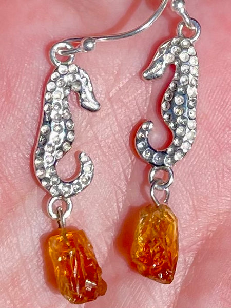 Rough Citrine Seahorse Earrings - Morganna’s Treasures