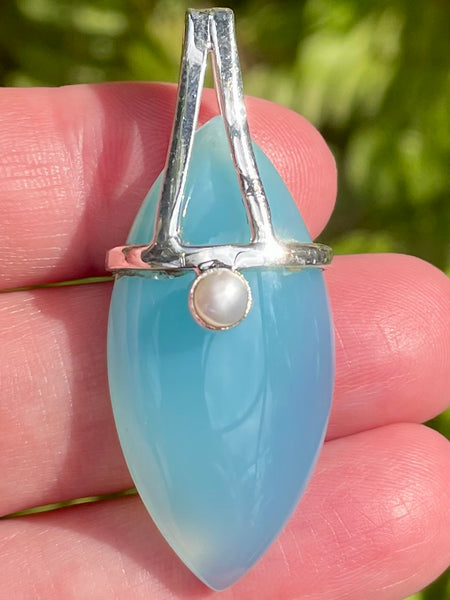 Aqua Chalcedony and Pearl Pendant - Morganna’s Treasures 