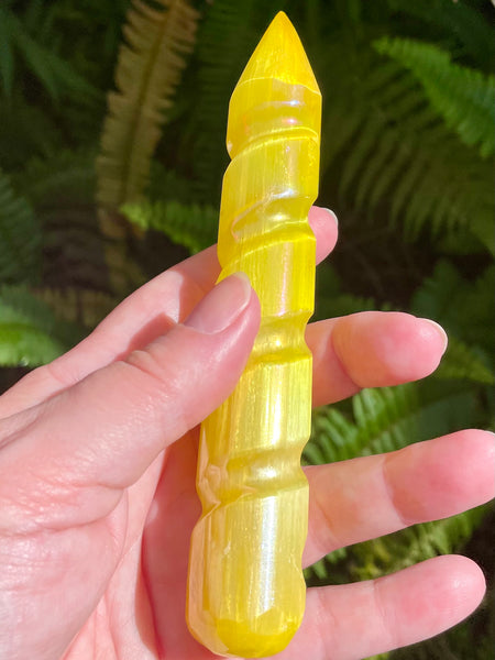Yellow Aura Selenite Spiral Wand - Morganna’s Treasures