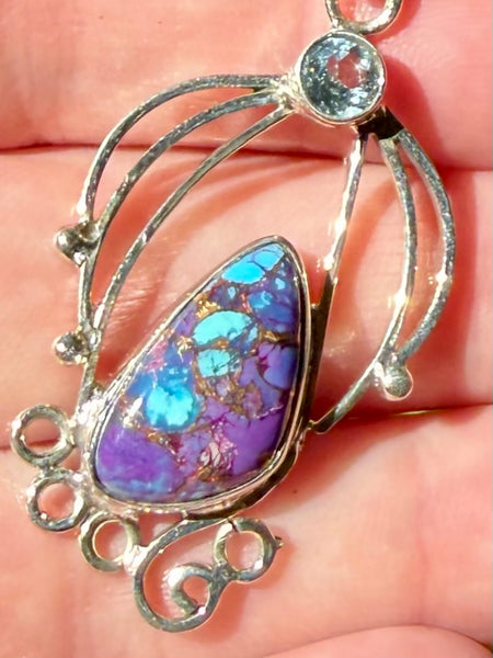Purple Copper Turquoise and Blue Topaz Pendant - Morganna’s Treasures