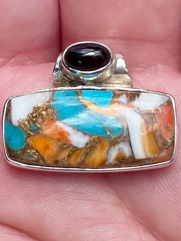 Spiny Oyster in Arizona Turquoise and Black Onyx Pendant - Morganna’s Treasures 