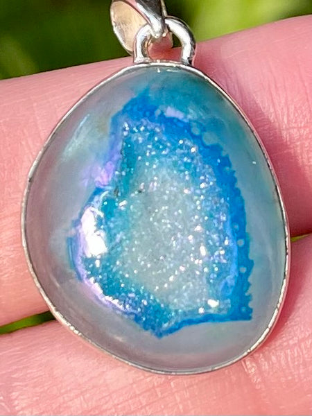 Marine Blue Aura Quartz Druzy Pendant