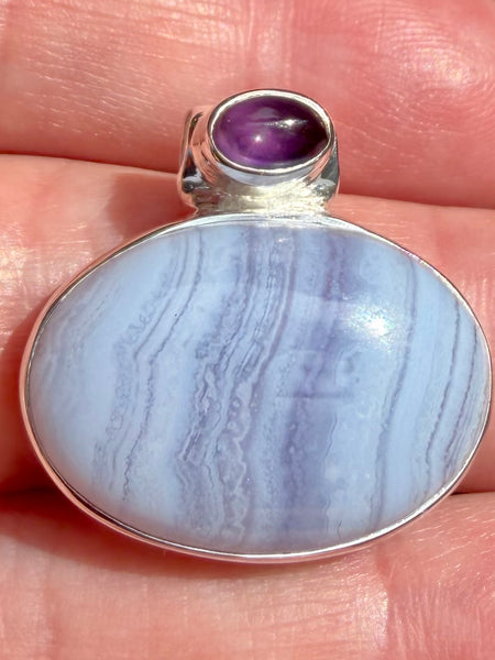Blue Lace Agate and Purple Amethyst Pendant - Morganna’s Treasures
