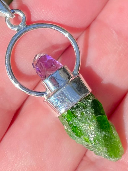 Purple Amethyst and Rough Chrome Diopside Pendant