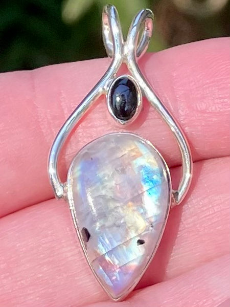 Rainbow Moonstone and Black Onyx Pendant - Morganna’s Treasures