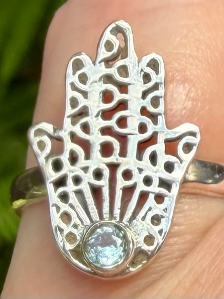 Blue Topaz Hamsa Hand Ring Size 7 - Morganna’s Treasures