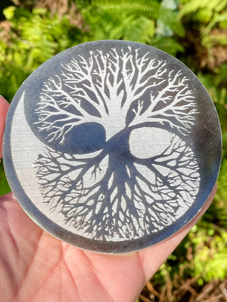 Black Onyx and Selenite Tree of Life Round Charging Plate