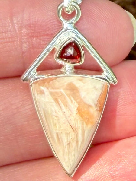 Orange Scolecite and Garnet Pendant