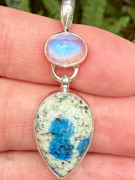 K2 Azurite and Rainbow Moonstone Pendant - Morganna’s Treasures