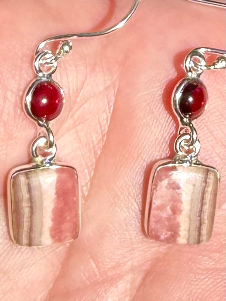 Rhodochrosite and Garnet Earrings