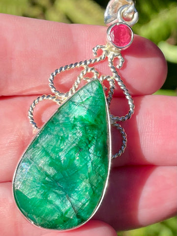 Gorgeous Pink Tourmaline and Emerald Pendant