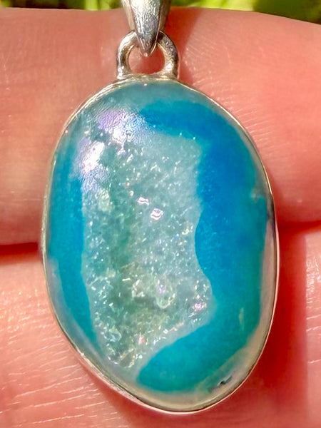 Marine Blue Aura Quartz Druzy Pendant - Morganna’s Treasures
