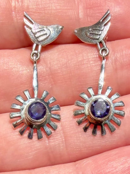 Purple Amethyst Birds Earrings