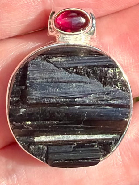 Rough Black Tourmaline and Garnet Pendant - Morganna’s Treasures