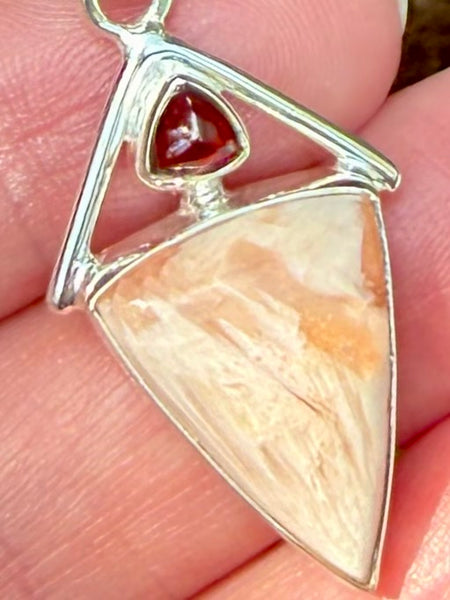 Orange Scolecite and Garnet Pendant