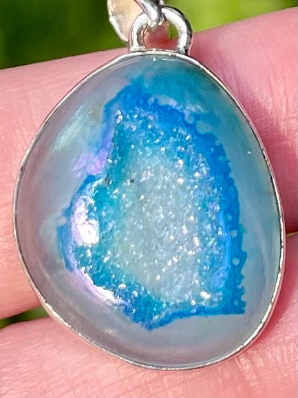 Marine Blue Aura Quartz Druzy Pendant