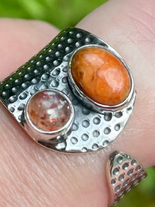 Coral and Sunstone Ring Size 10 Adjustable