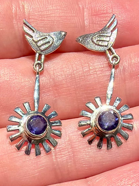 Purple Amethyst Birds Earrings