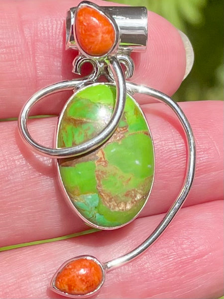 Green Mohave Turquoise and Coral Pendant - Morganna’s Treasures 