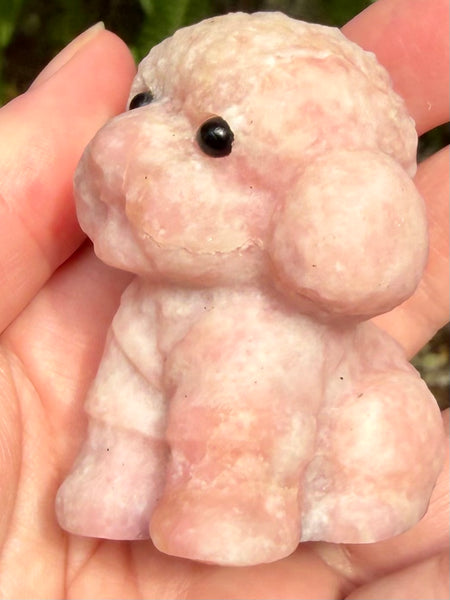 Pink Opal Poodle with Black Tourmaline Eyes