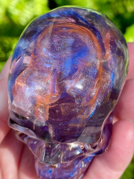 “Magician” Large Super Seven, Sugilite, Rhodochrosite, Amethyst, Clear Quartz & Copper Orgonite Skull - Morganna’s Treasures 