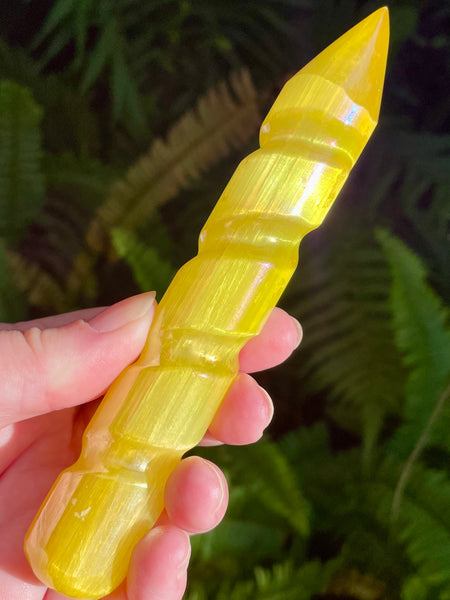 Yellow Aura Selenite Spiral Wand - Morganna’s Treasures