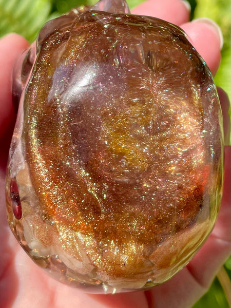 “Mystic” Large Garnet, Smoky Quartz, Red Aventurine, Tigers Eye, Moonstone, Red Jasper, Clear Quartz & Copper Orgonite Skull