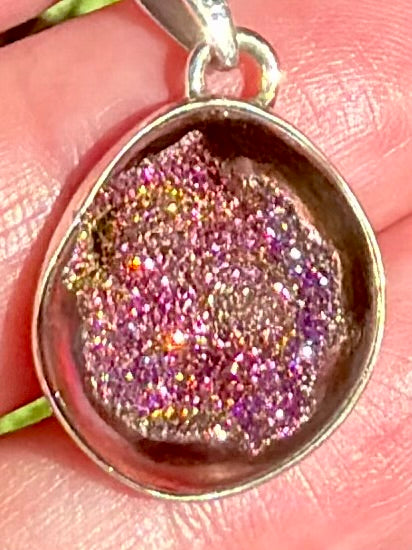 Rose Titanium Aura Quartz Druzy Pendant - Morganna’s Treasures