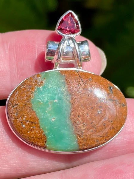 Boulder Chrysoprase and Garnet Pendant - Morganna’s Treasures 