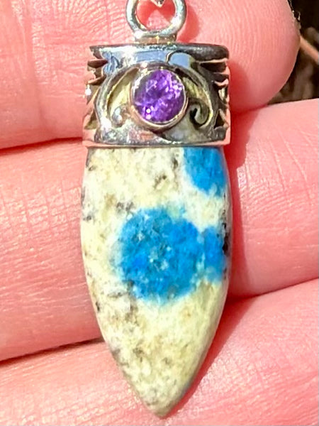 K2 Blue Azurite and Amethyst Pendant - Morganna’s Treasures