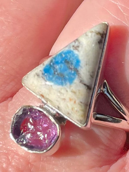 K2 Azurite and Rough Amethyst Ring Size 9
