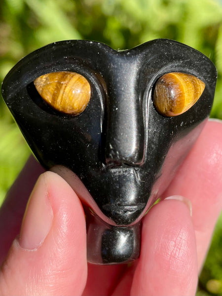 Small Black Obsidian and Tigers Eye Alien - Morganna’s Treasures