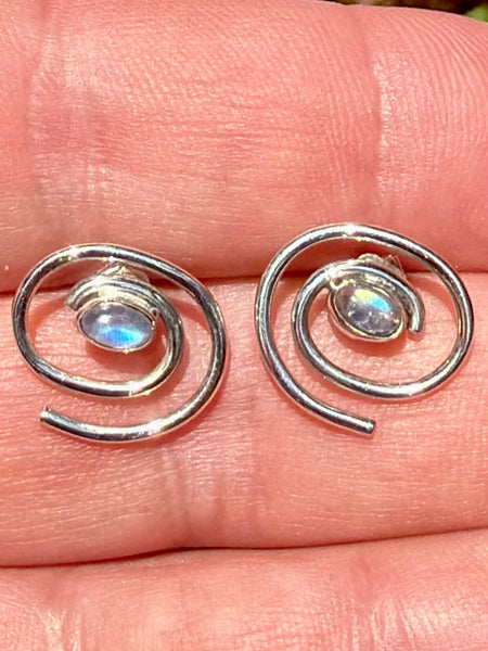 Rainbow Moonstone Spiral Studded Earrings